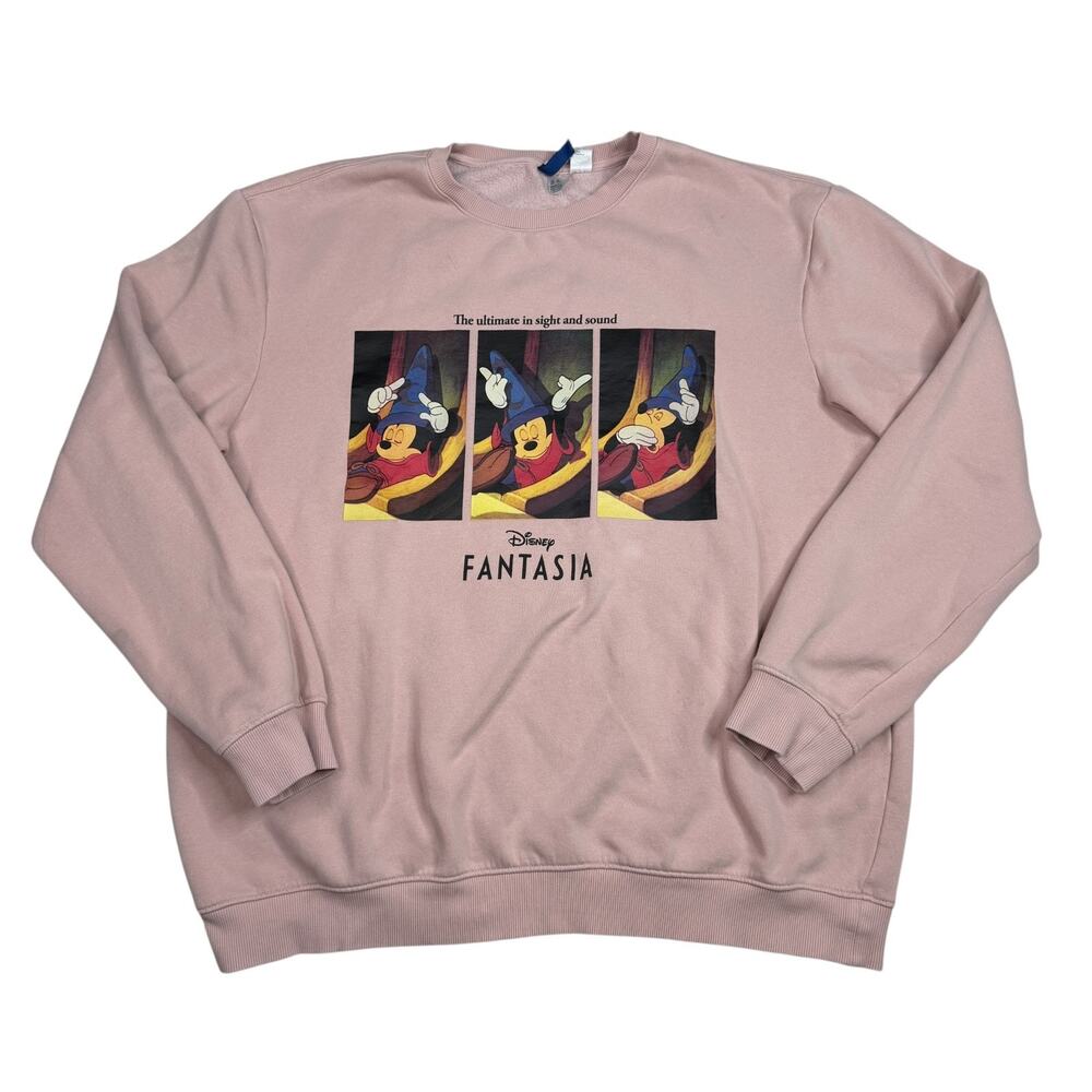 H&M x Disney Fantasia Crewneck Sweatshirt FLAW Oversized Mickey Pink Adult XL
